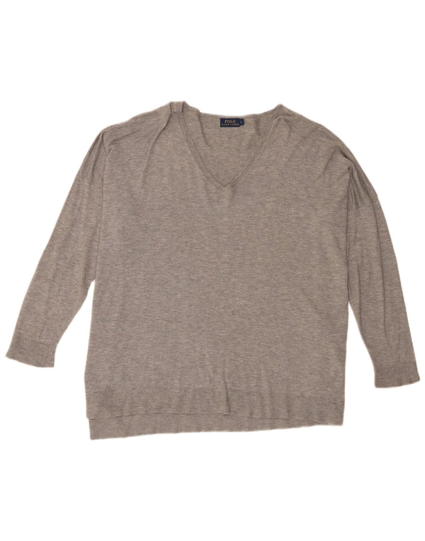 Polo Ralph Lauren Maglione oversize da donna con scollo a V UK 16 Large Grigio