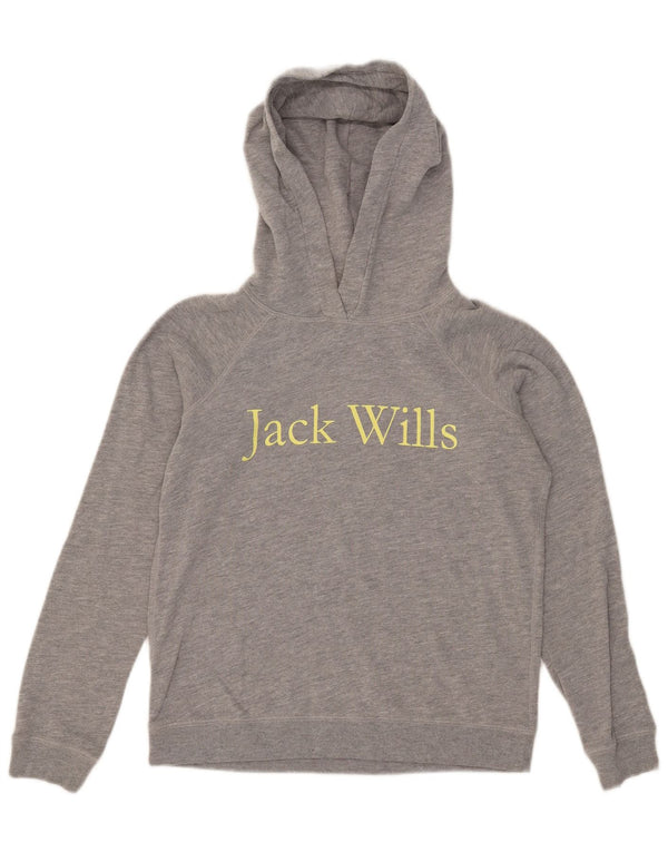 Maglione con cappuccio oversize grafico da donna Jack Wills UK 10 piccolo grigio chiazzato