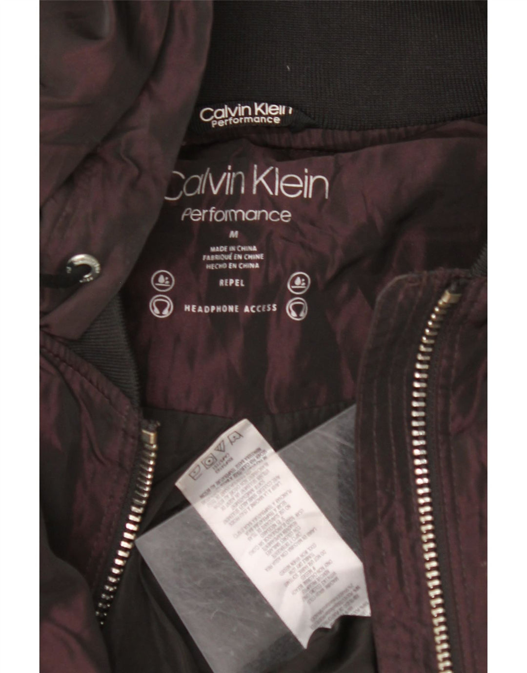 CALVIN KLEIN Giubbotto bomber oversize con cappuccio da donna UK 14 Bordeaux medio