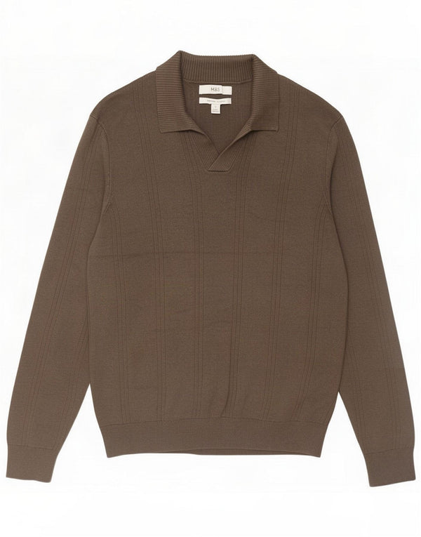 Marks & Spencer Mens Polo Neck Jumper Sweater Small Brown Cotton
