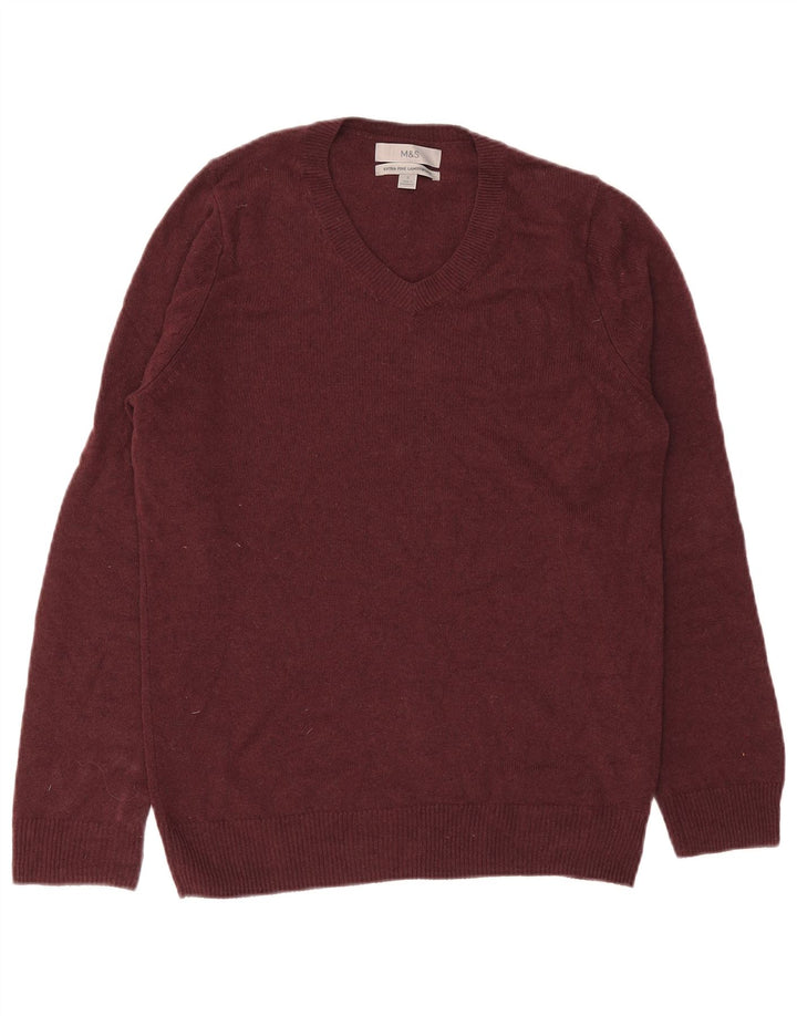Maglione da uomo con scollo a V Marks & Spencer piccolo in lana d'agnello bordeaux