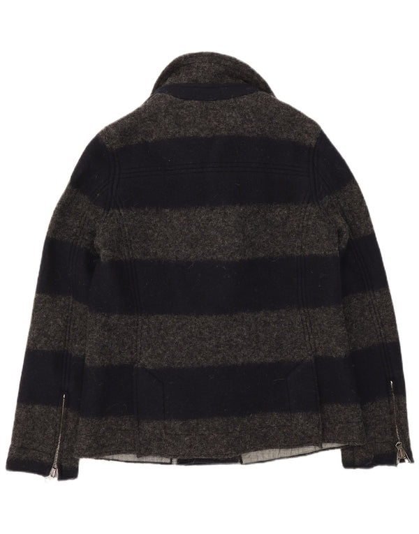 Cappotto da marinaio da donna Replay UK 18 XL in lana a righe grigie