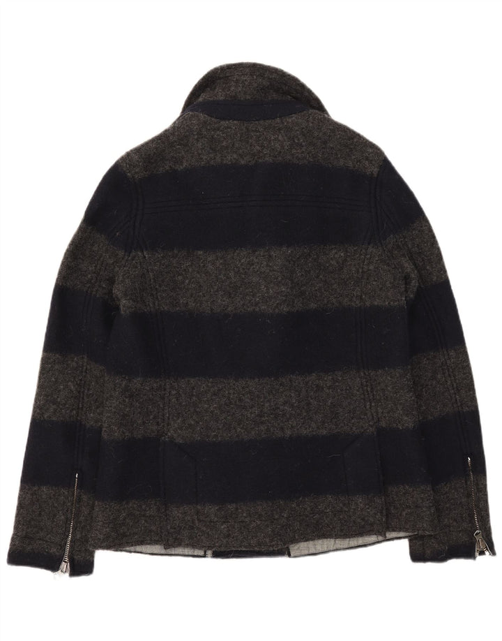 Cappotto da marinaio da donna Replay UK 18 XL in lana a righe grigie