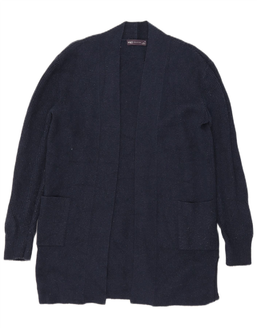 Maglione cardigan aperto lungo da donna Marks & Spencer UK 10 piccolo blu navy