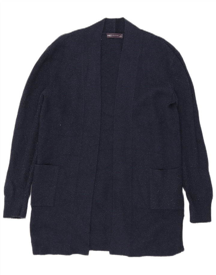 Maglione cardigan aperto lungo da donna Marks & Spencer UK 10 piccolo blu navy