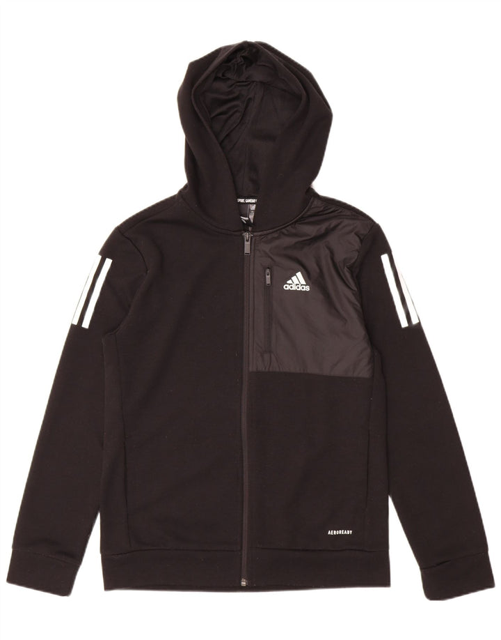 ADIDAS Boys Zip Hoodie Sweater 13-14 Years Black Polyester