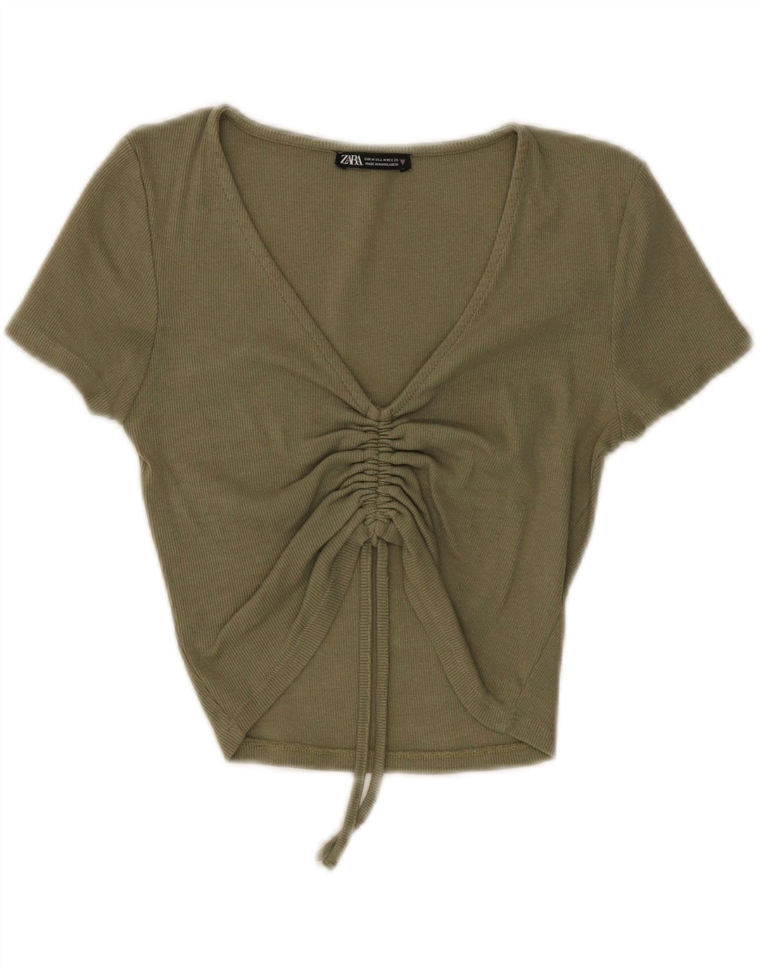 ZARA Womens Crop Blouse Top UK 12 Medium Khaki Cotton Vintage Zara and Second-Hand Zara from Messina Hembry 
