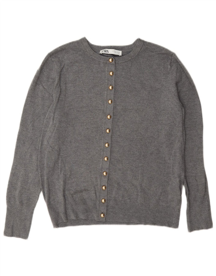 Maglione cardigan da donna Zara UK 14 grande classico in viscosa grigia