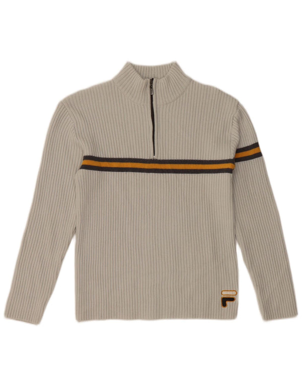Maglione da donna FILA con zip e collo UK 10 piccolo in lana a righe grigie