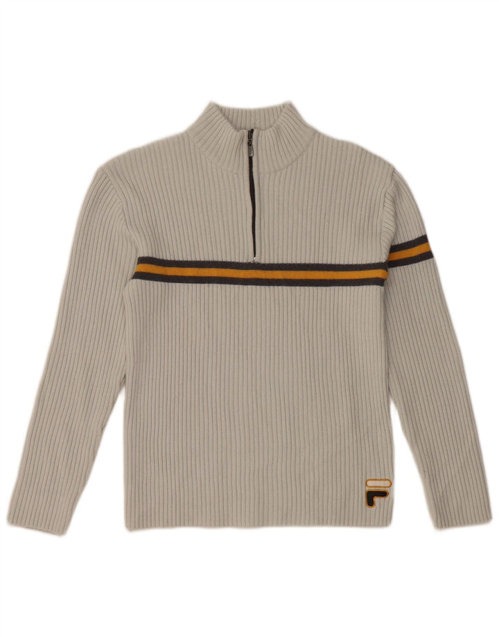 Maglione da donna FILA con zip e collo UK 10 piccolo in lana a righe grigie