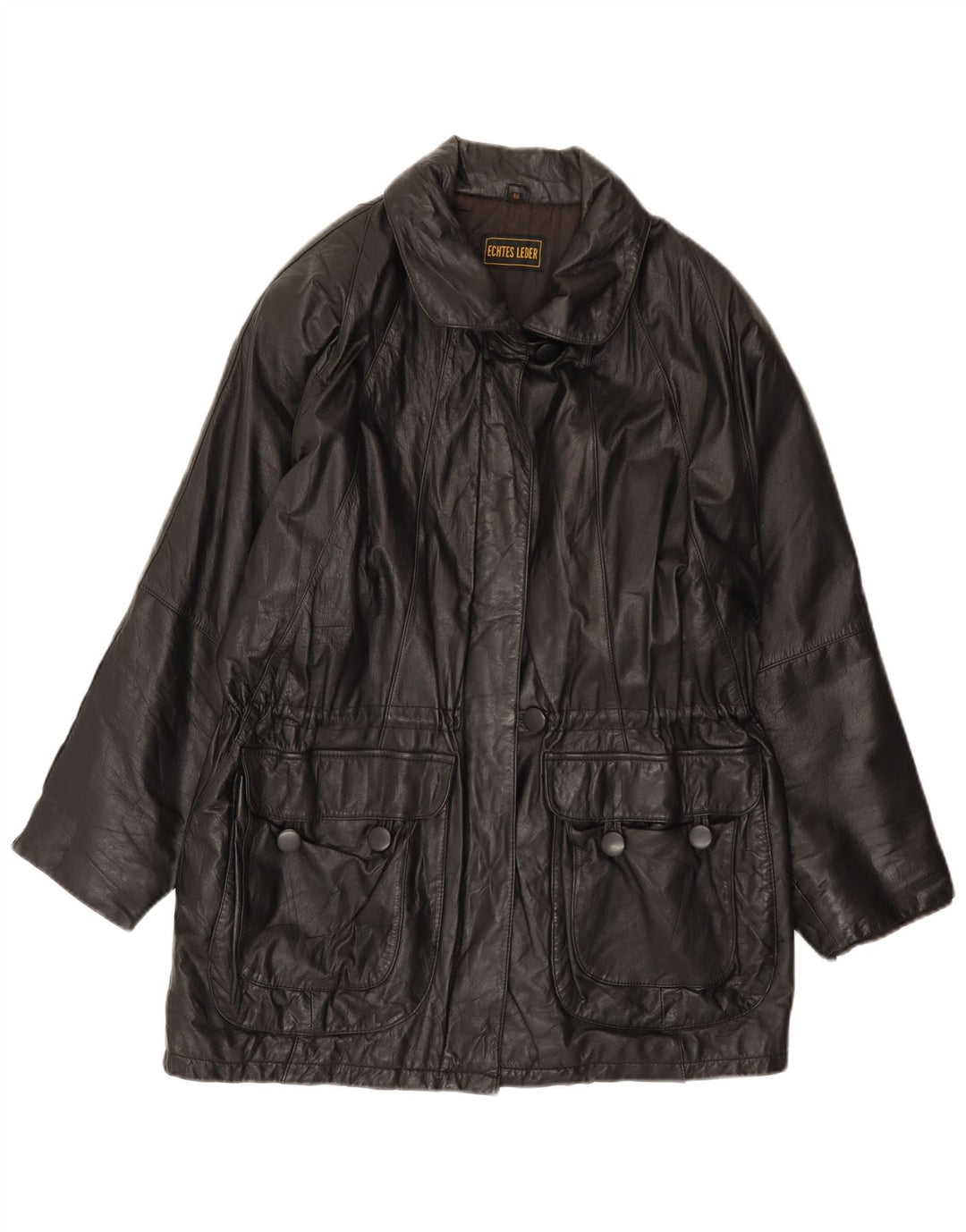 Cappotto in pelle vintage da donna vestibilità ampia EU 40 in pelle nera media