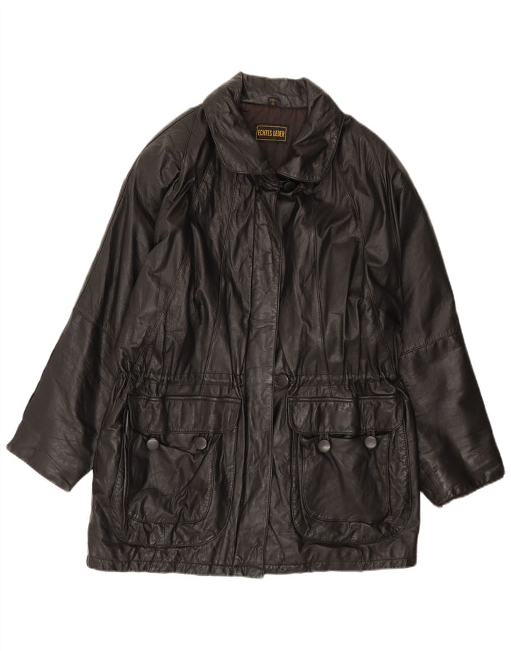 Cappotto in pelle vintage da donna vestibilità ampia EU 40 in pelle nera media