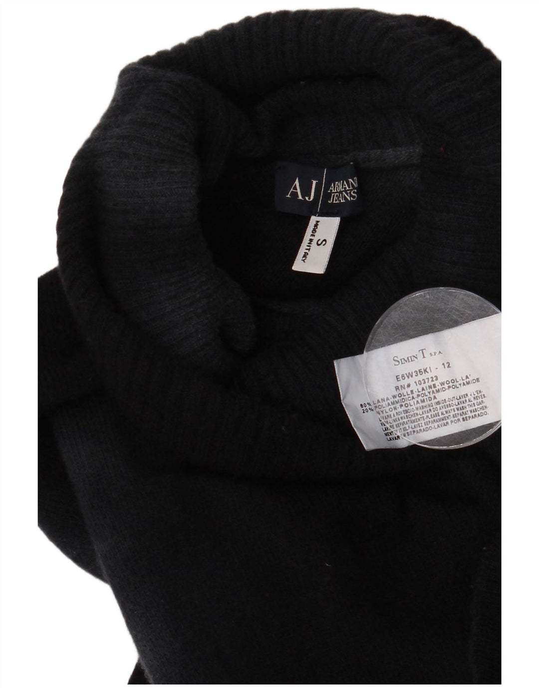 Armani Jeans Donna Maglione Maglione Collo Alto UK 10 Piccolo Blu Navy Tie Dye