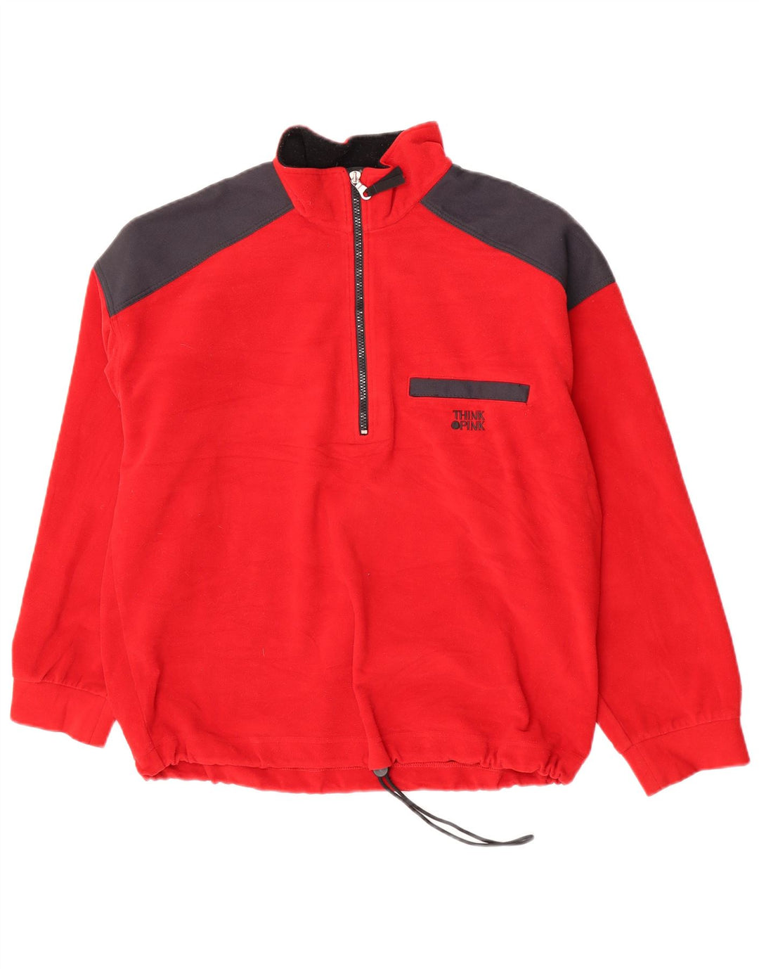 Maglione in pile da uomo Think Pink con zip e collo, grande, in poliestere color block rosso