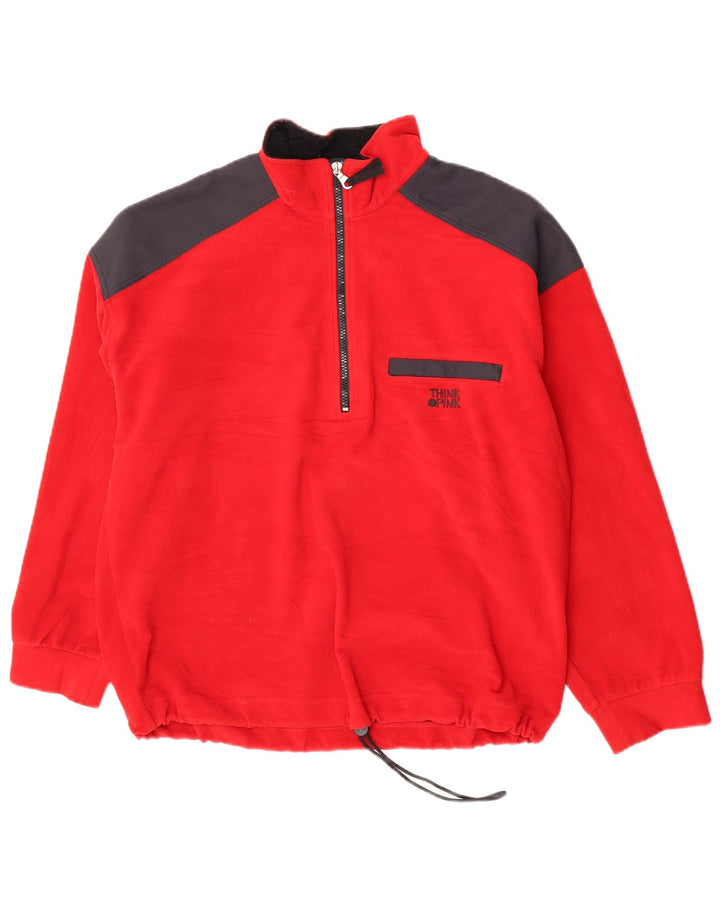 Maglione in pile da uomo Think Pink con zip e collo, grande, in poliestere color block rosso