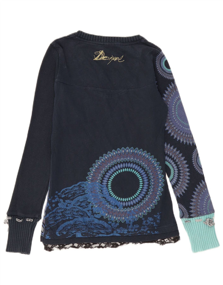 DESIGUAL Maglione da donna con scollo a V grafico UK 8 Piccolo blu navy floreale