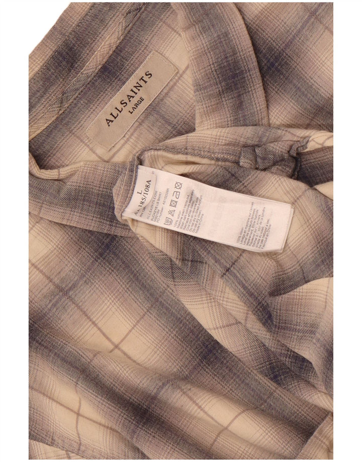 Camicia in flanella da uomo All Saints, cotone a quadri beige grande