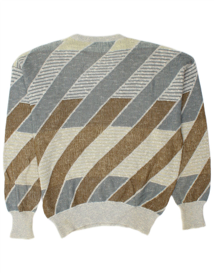 Maglione vintage da uomo girocollo in cotone a righe multicolori medie