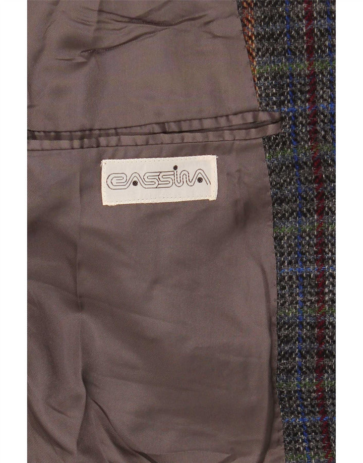 Giacca blazer vintage da uomo a 2 bottoni UK 40 grande lana a quadri grigi