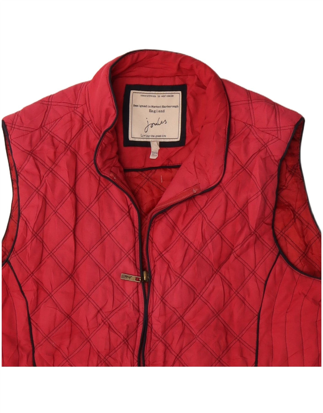 JOULES gilet trapuntato da donna UK 16 grande rosso poliestere