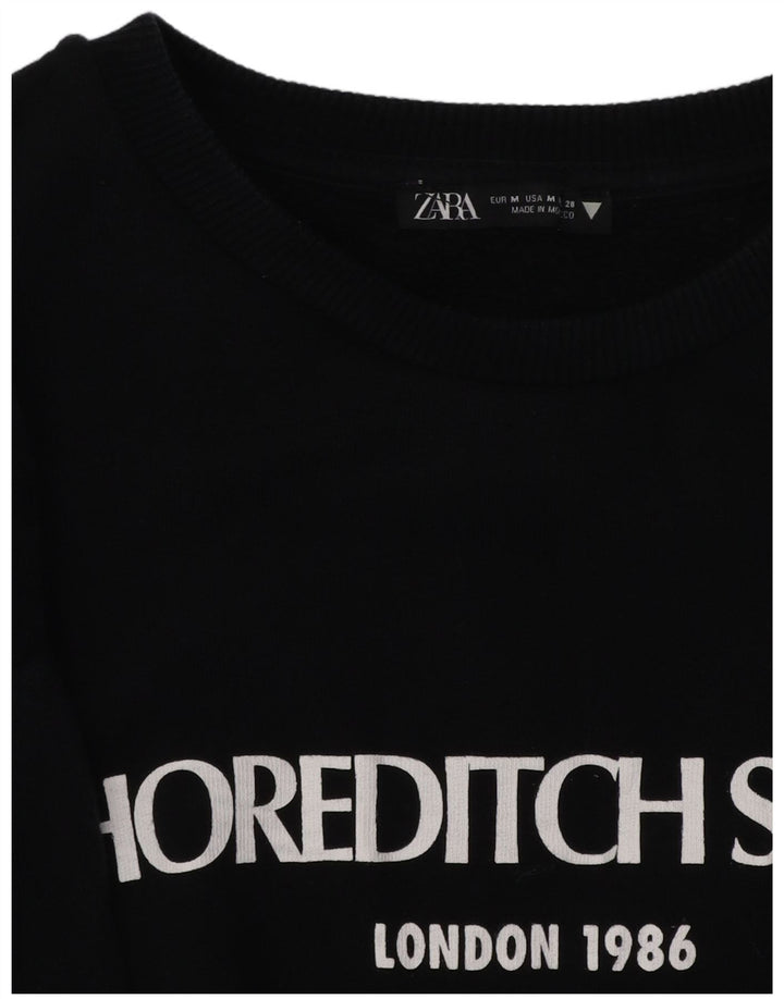 Abito maglione in felpa con grafica ZARA da donna UK 14 cotone nero medio