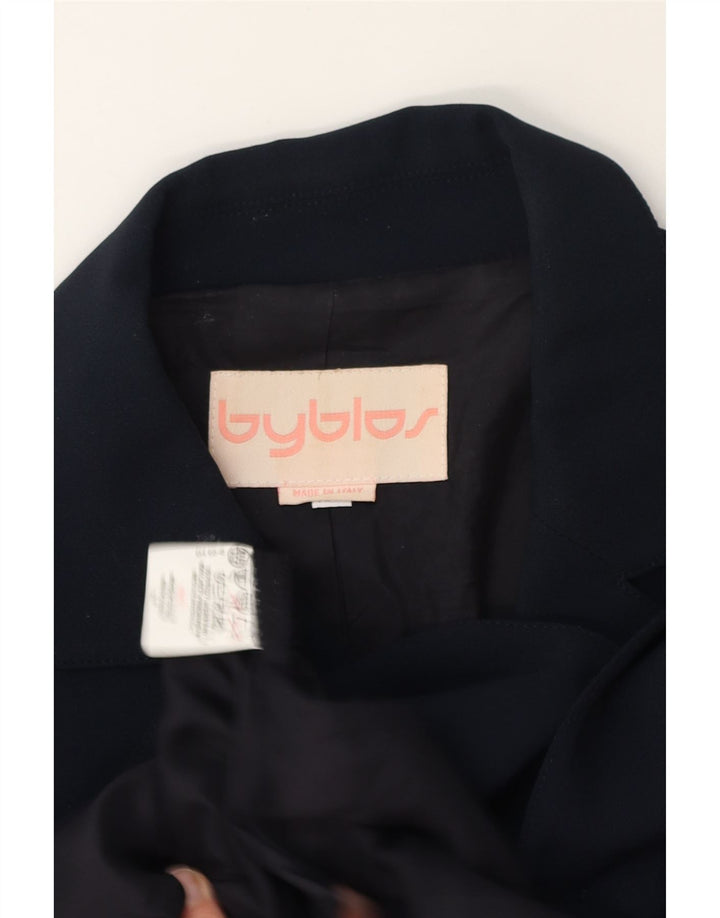 BYBLOS Womens 4 Button Blazer Jacket UK 12 Medium Navy Blue Viscose Vintage Byblos and Second-Hand Byblos from Messina Hembry 