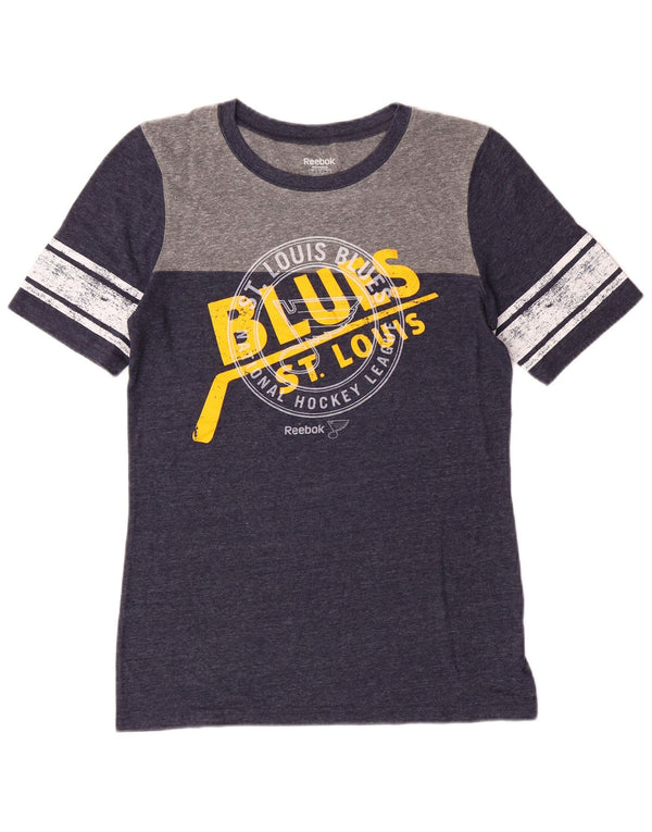 T-shirt grafica da donna Reebok Top UK 14 Large blu navy in poliestere