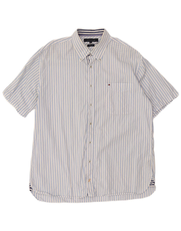 Camicia da uomo a maniche corte personalizzata Tommy Hilfiger XL in cotone gessato blu