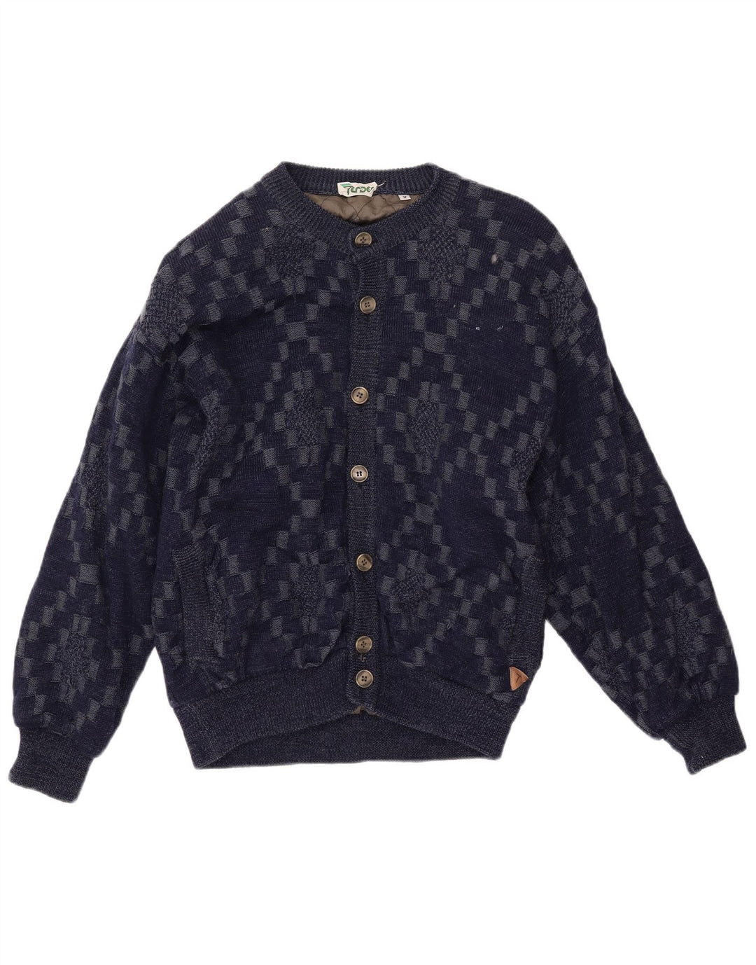 Maglione cardigan da uomo VINTAGE grande viscosa geometrica blu navy