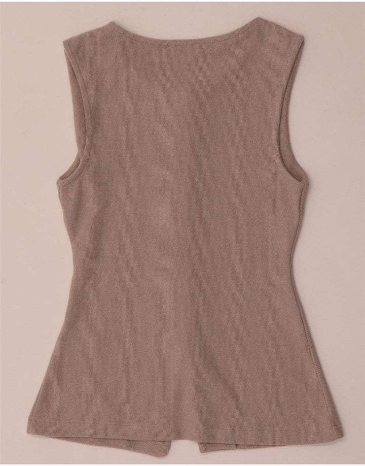 Top cardigan senza maniche da donna Zara UK 8 piccolo poliestere beige
