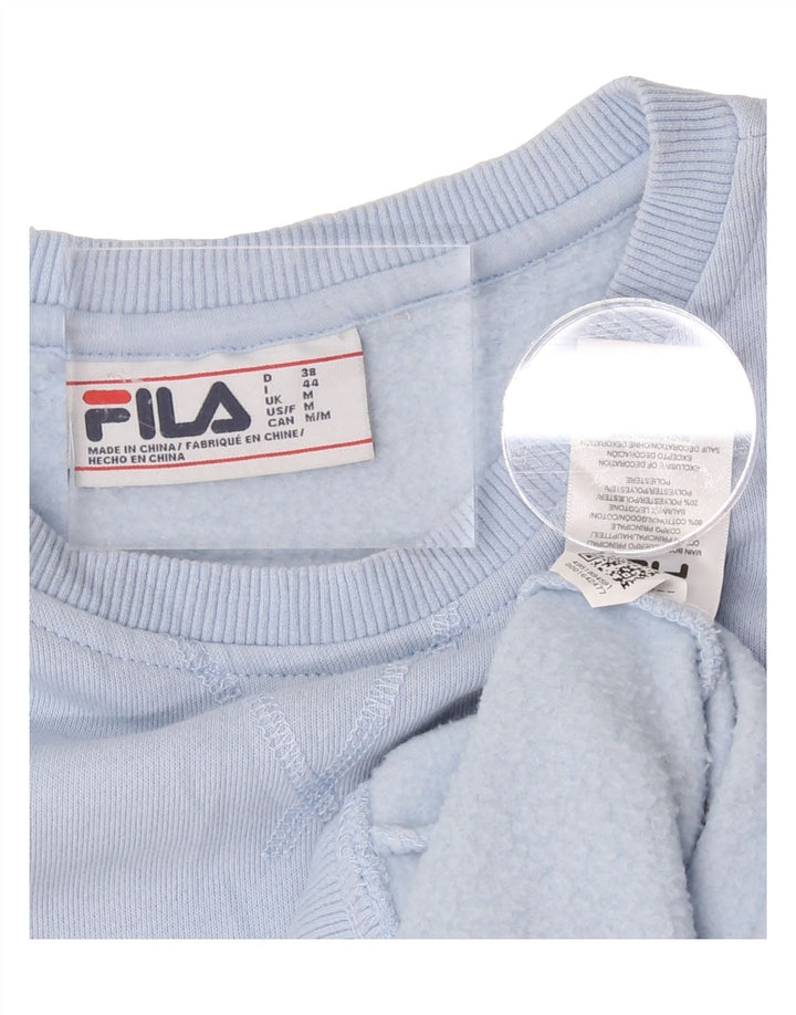 FILA Womens Graphic Sweatshirt Jumper UK 14 Medium Blue Cotton Vintage Fila and Second-Hand Fila from Messina Hembry 