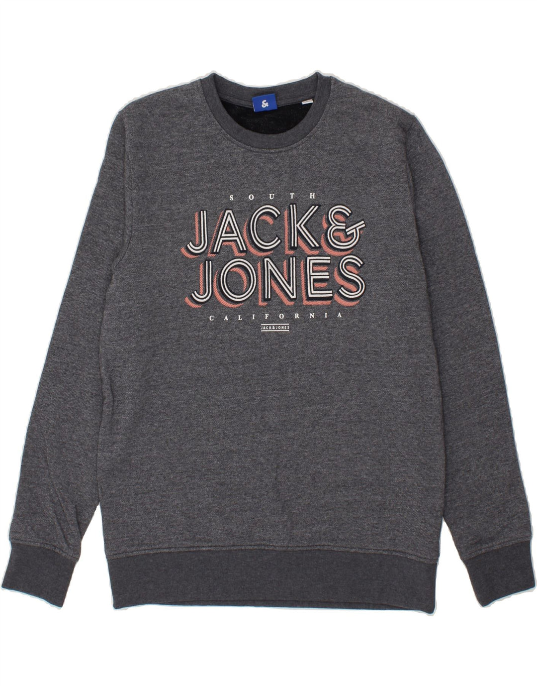 JACK & JONES Mens Graphic Sweatshirt Jumper Large Grey Polyester Vintage Jack & Jones and Second-Hand Jack & Jones from Messina Hembry 
