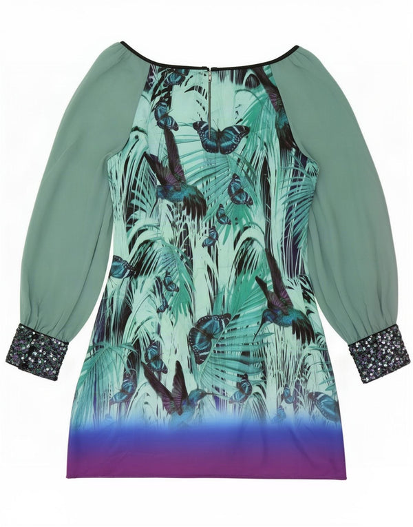 Monsoon Mini abito tubino da donna UK 14 Large Green Poliestere Festival