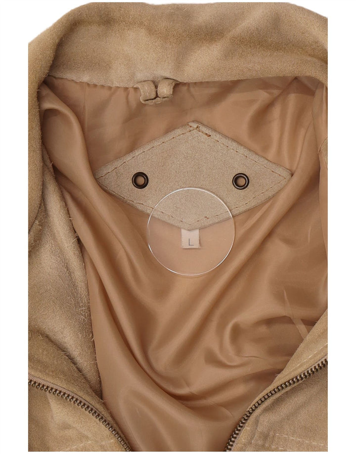 Giacca vintage in pelle scamosciata da uomo UK 40 grande beige