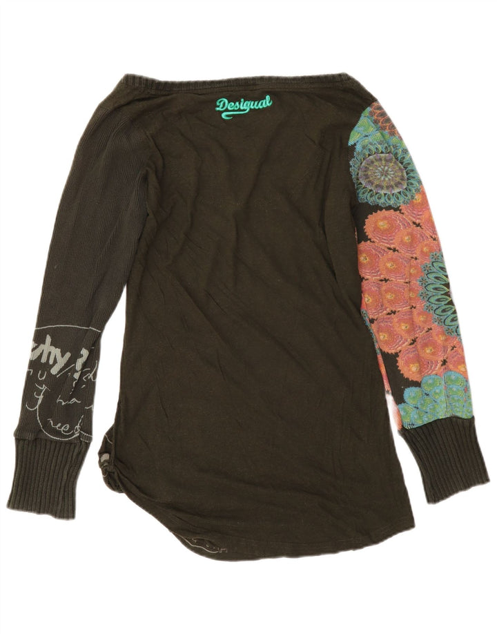Desigual Donna Graphic Top Manica Lunga UK 12 Medio Nero Floreale
