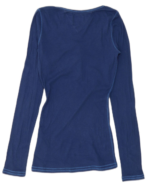 Tommy Hilfiger Donna Top Manica Lunga UK 12 Medio Blu Navy