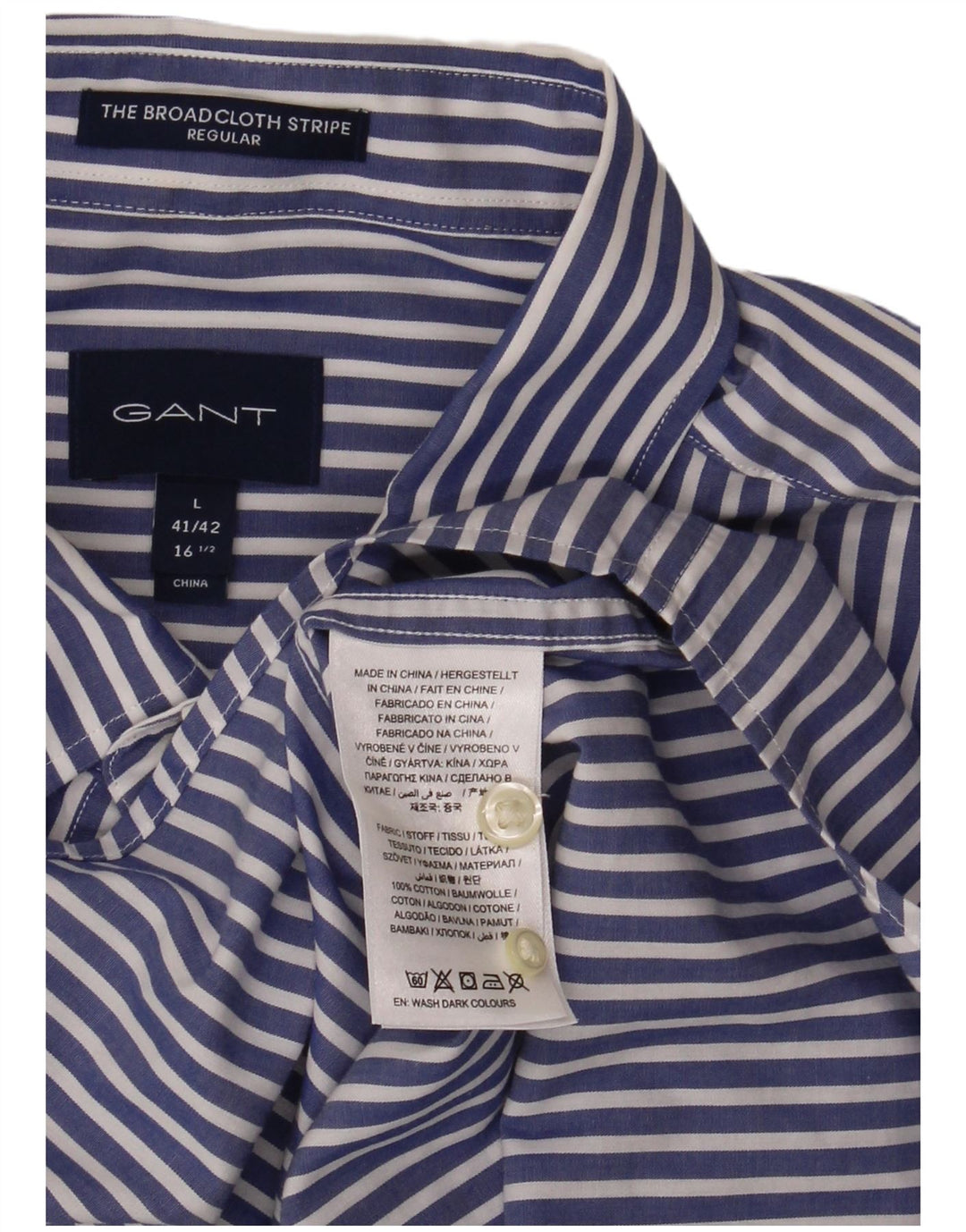 GANT Camicia da uomo vestibilità regolare taglia 41/42 16 1/2 grande cotone a righe blu
