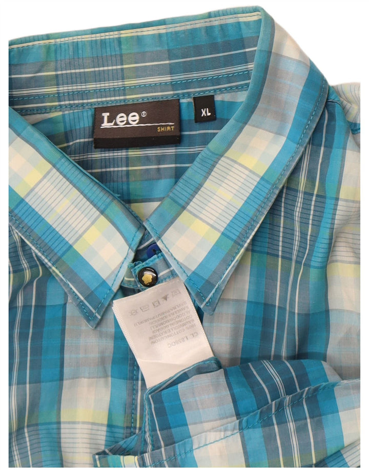 Camicia a maniche corte da uomo Lee XL in cotone a quadri blu