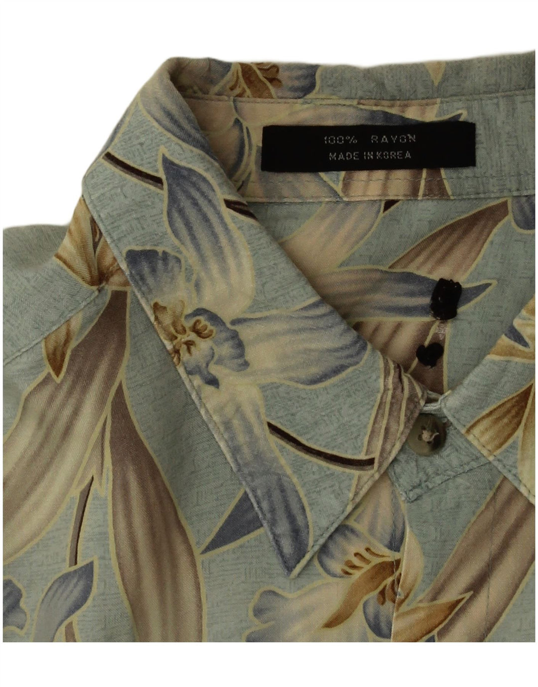 Camicia vintage da uomo a maniche corte in rayon floreale blu grande