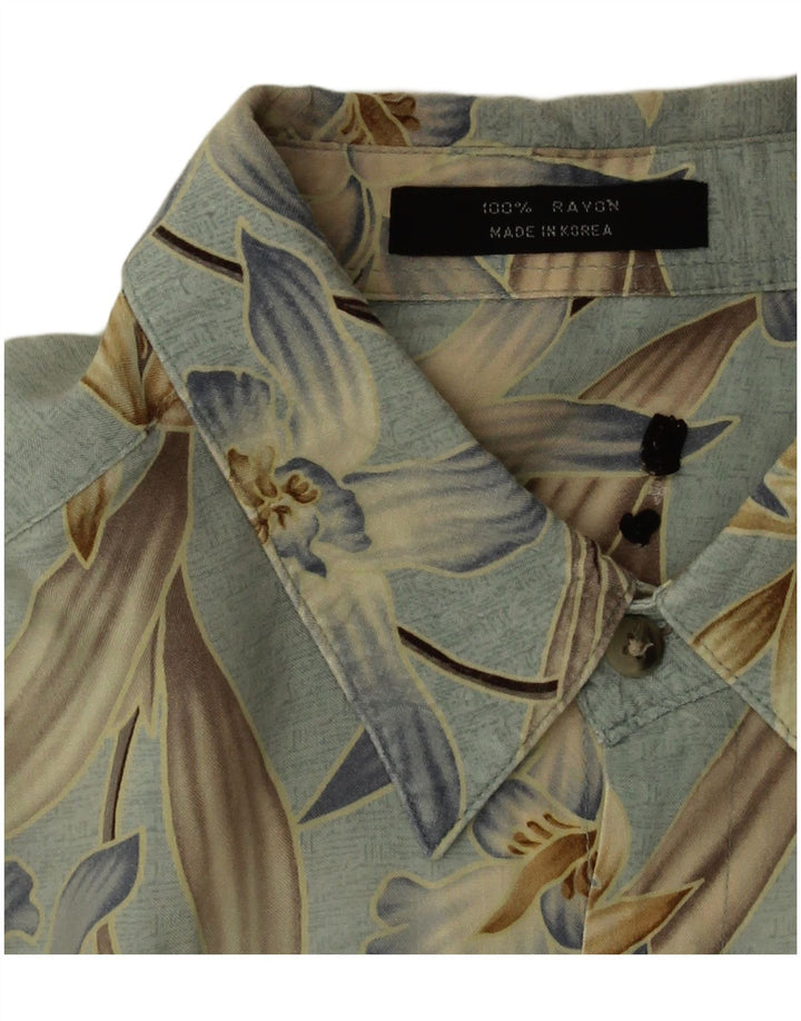 Camicia vintage da uomo a maniche corte in rayon floreale blu grande