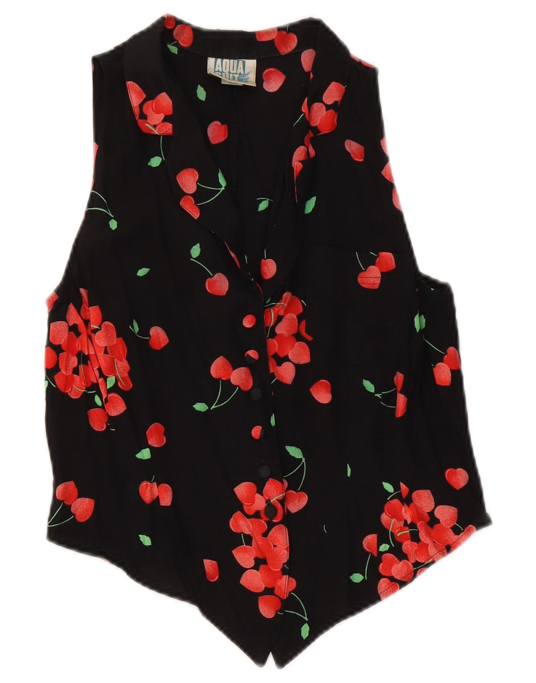 Camicetta vintage da donna con cravatta corta sul davanti IT 46 grande floreale nero