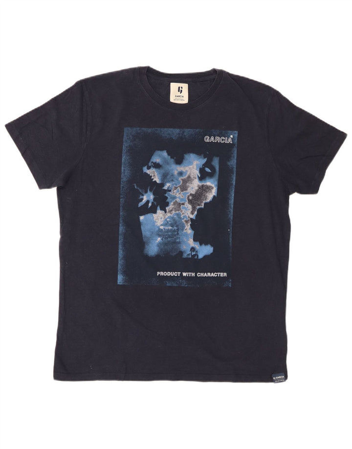 T-shirt grafica da uomo Garcia Top in cotone blu navy medio