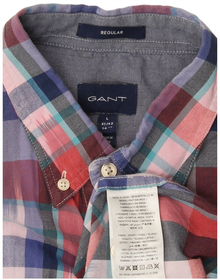 Gant Camicia a maniche corte da uomo Taglia 16 1/2 41/42 Grande quadretto multicolore