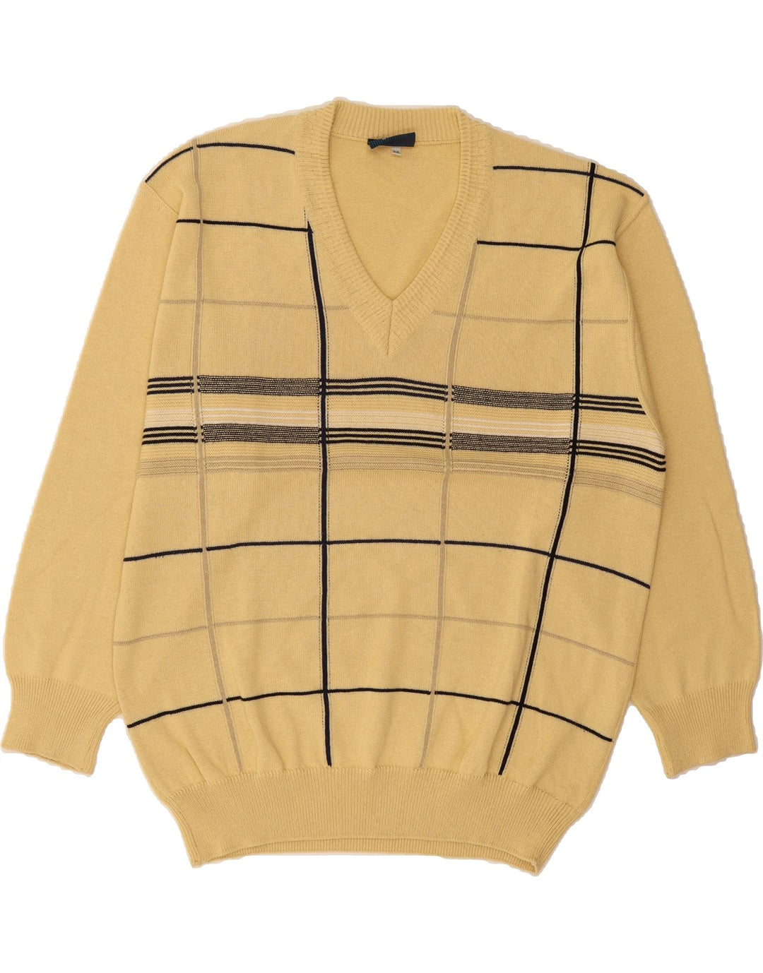 GINO DIROMA Mens V-Neck Jumper Sweater IT 56 2XL Beige Check Cotton Vintage Gino diRoma and Second-Hand Gino diRoma from Messina Hembry 