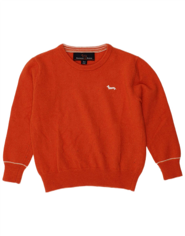 HARMONT & BLAINE Boys Boat Neck Jumper Sweater 3-4 Years Orange Wool