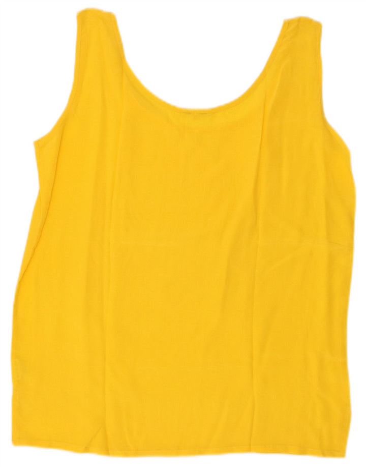 Top camicetta senza maniche vintage da donna UK 10 piccola seta gialla