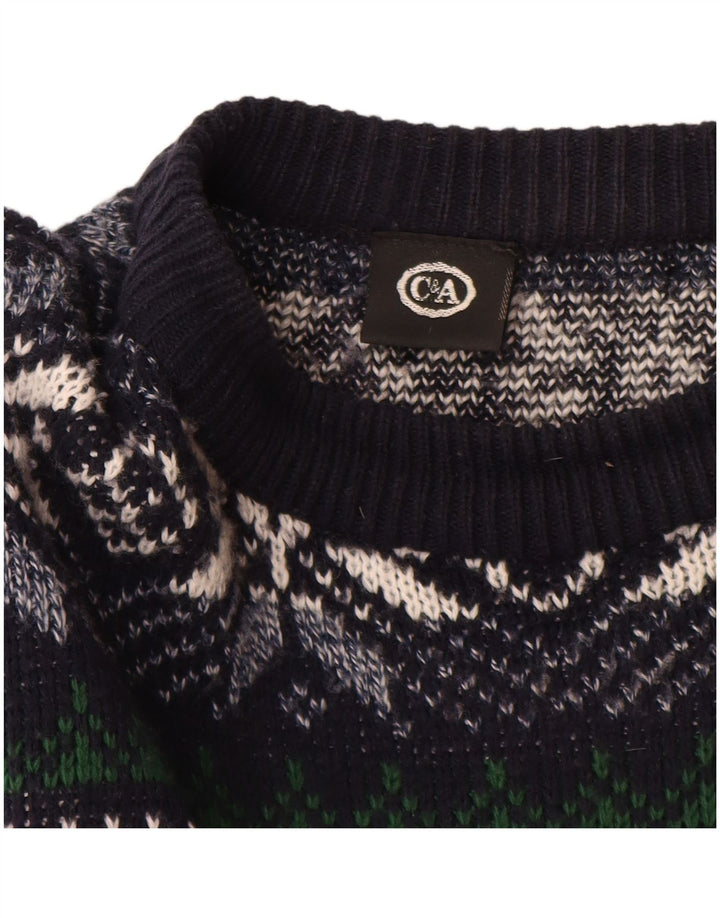 C&A Maglione da uomo con scollo a barca, grande, in poliacrilico Fair Isle blu navy