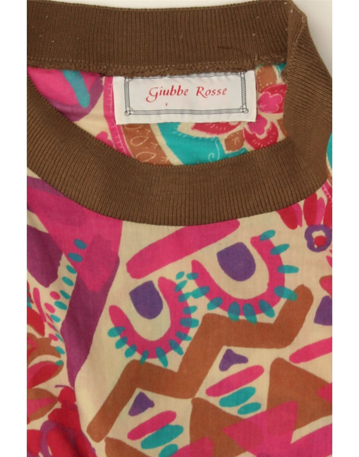 Top camicetta da donna vintage UK 16 grande motivo geometrico multicolore