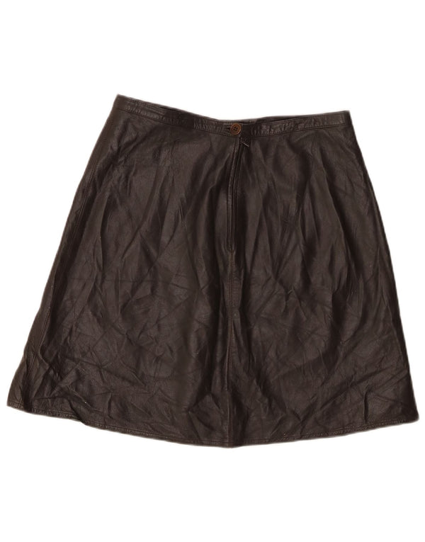 Gonna in pelle a vita alta da donna vintage UK 16 grande W30 in pelle marrone