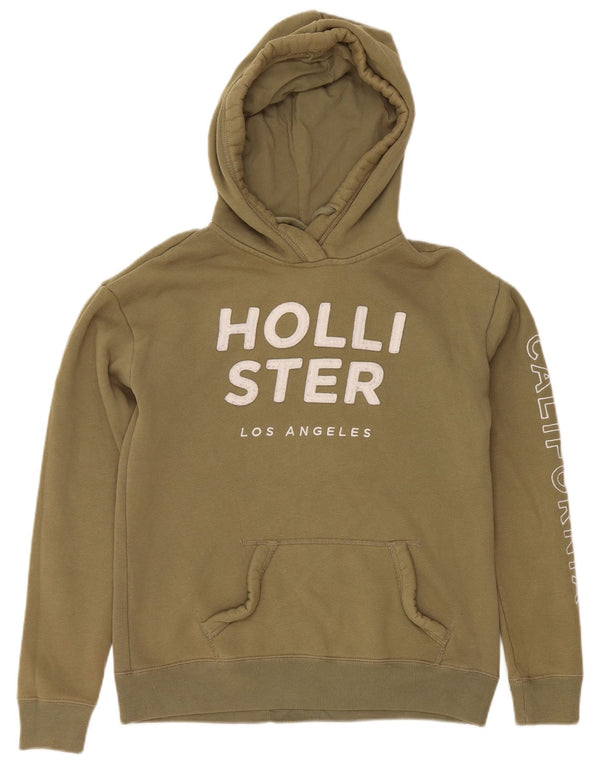 Felpa con cappuccio oversize con grafica Hollister da donna UK 6 XS cotone kaki